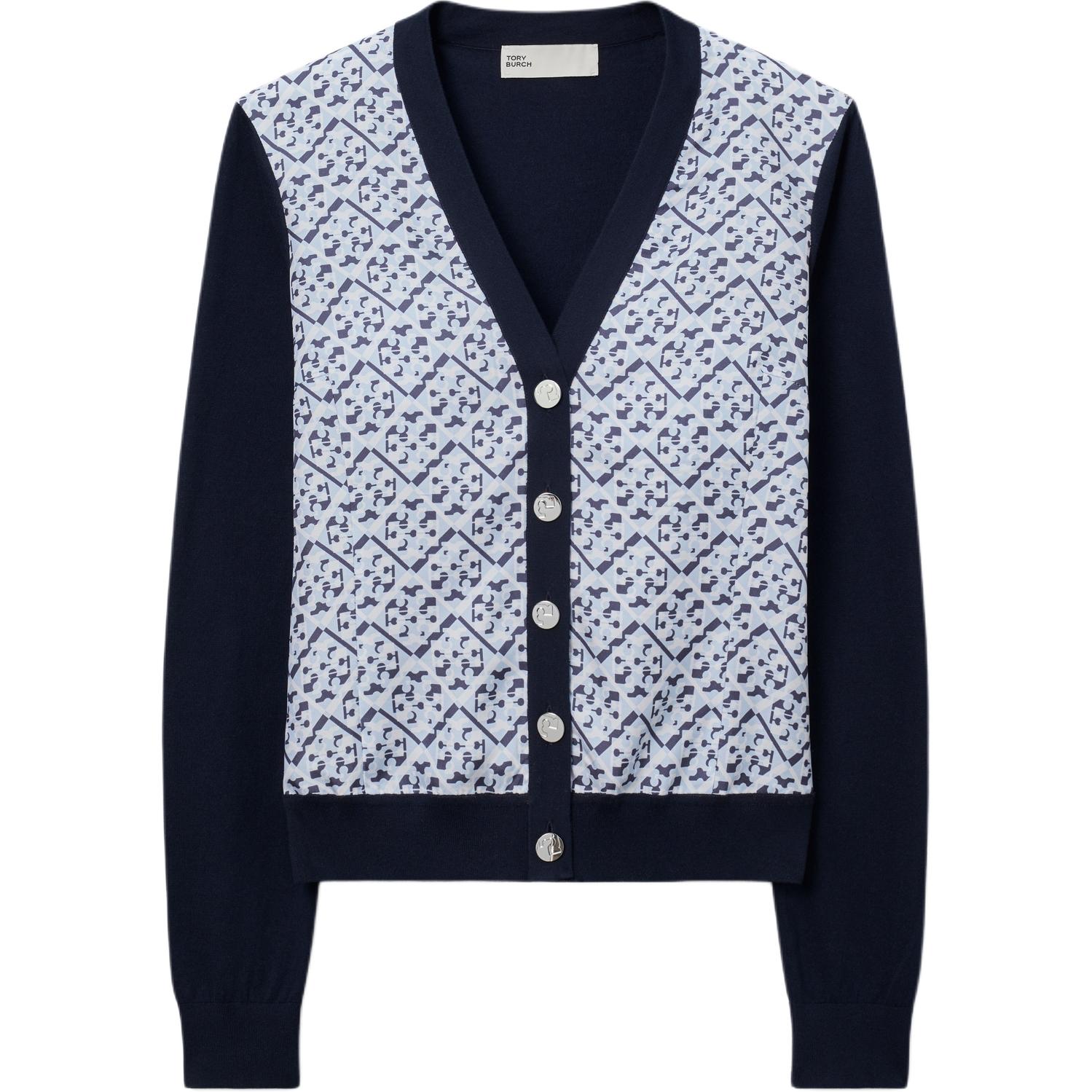 

Tory Burch Женский трикотажный кардиган с V-образным вырезом, темно-синего цвета, средней длины