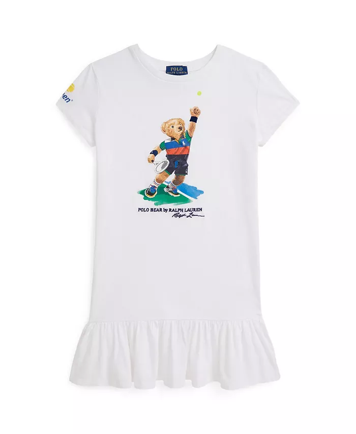 

Платье Polo Bear из хлопкового джерси для девочек US Open Polo Ralph Lauren, белый