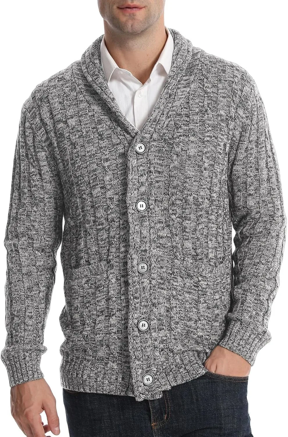 

Suwangi мужской кардиган с кабельной вязкой и воротником-шалью