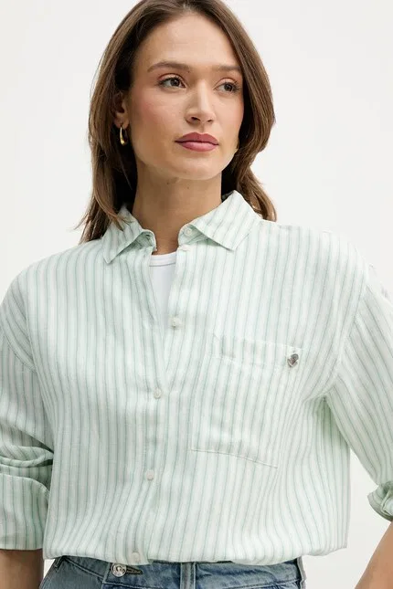 Блузка из льна свободный крой U.S. Polo Assn., зеленый — фото 4