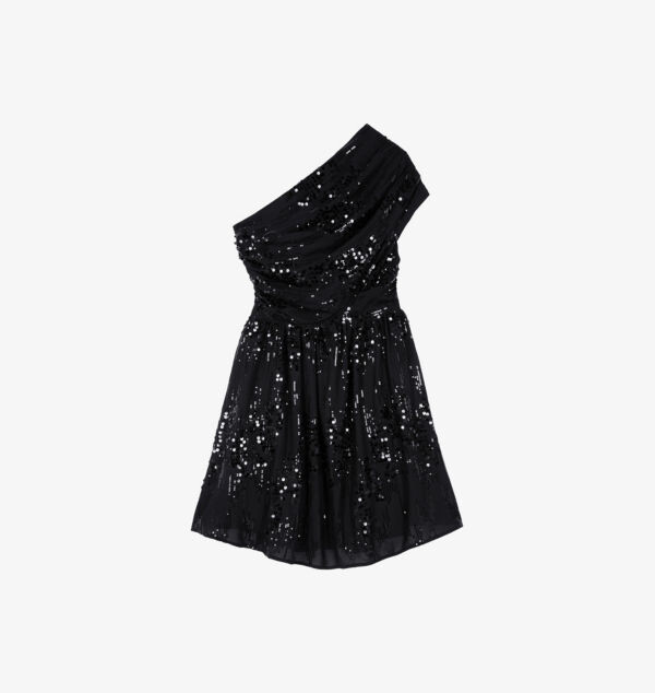 

Мини-Платье на одно плечо, украшенное пайетками The Kooples, черный