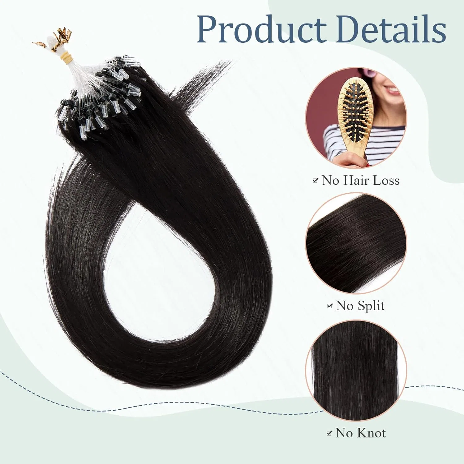 Накладные пряди из натуральных волос BC+Q с микропетлями Silk-Co, 4-Natural Black — фото 4