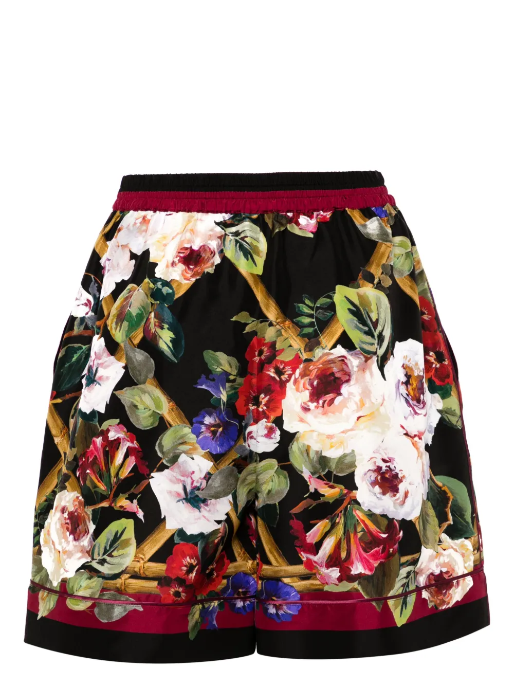 Шелковые шорты с цветочным принтом DOLCE & GABBANA, черный — фото 2