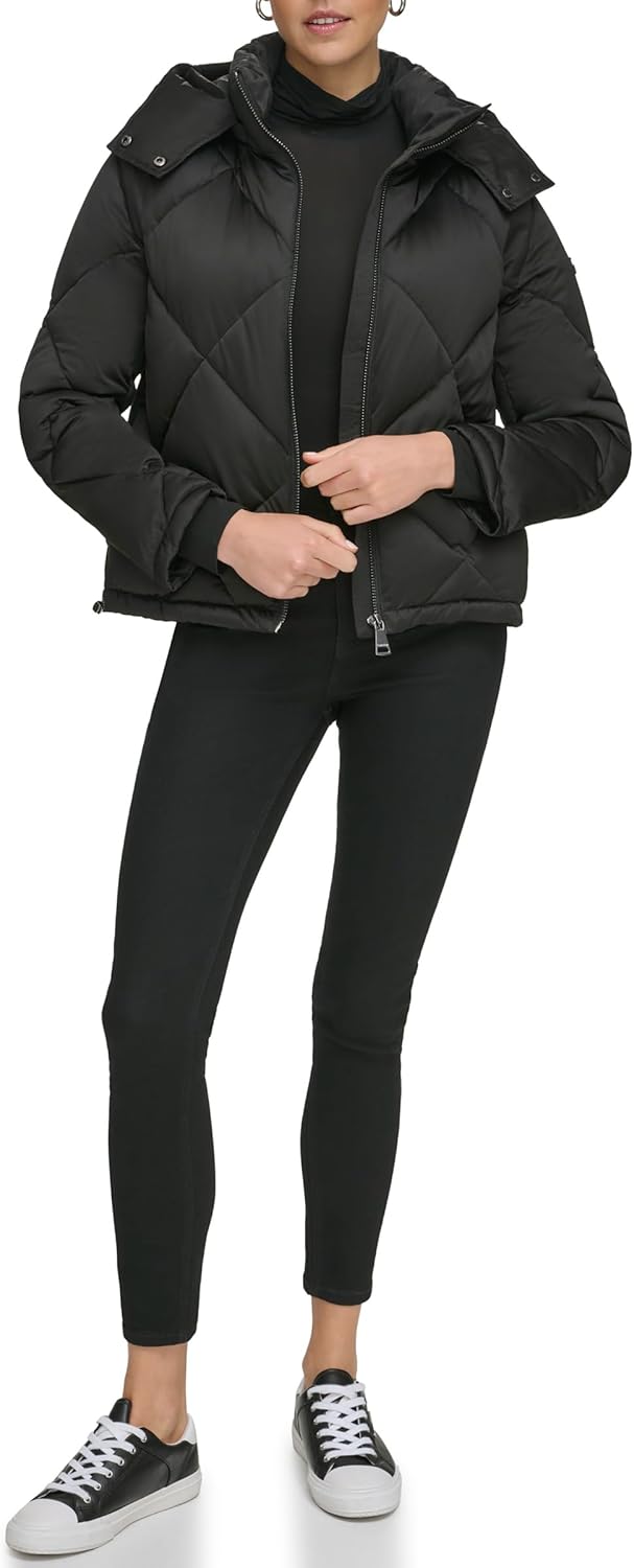 

Calvin Klein Женская стеганая пуховик, Quilted Hood Black