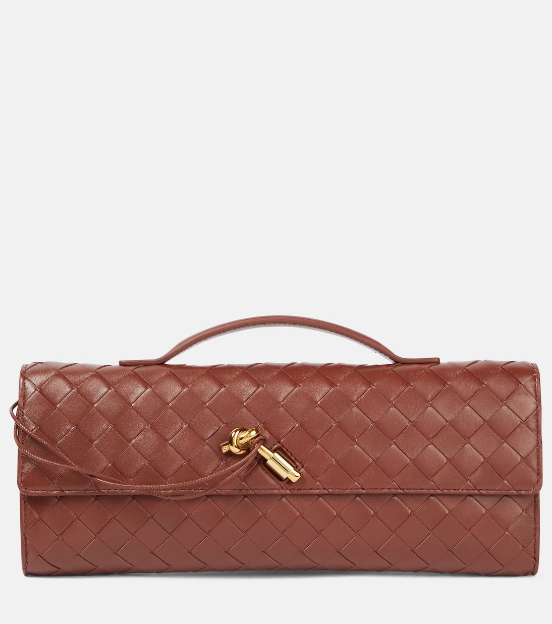 

Кожаный клатч Andiamo Knot Intrecciato Bottega Veneta, Sapele-Muse Brass