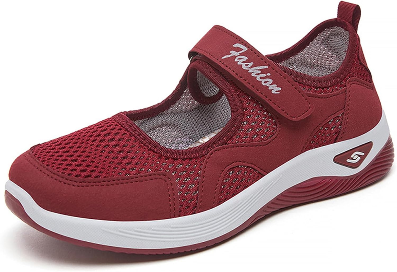 

Женские прогулочные кроссовки Kubbon, легкие дышащие кроссовки на плоской подошве в стиле Mary Jane, с застежкой-липучкой, удобные, с поддержкой свода стопы, сетчатые кроссовки на slip-on, красный