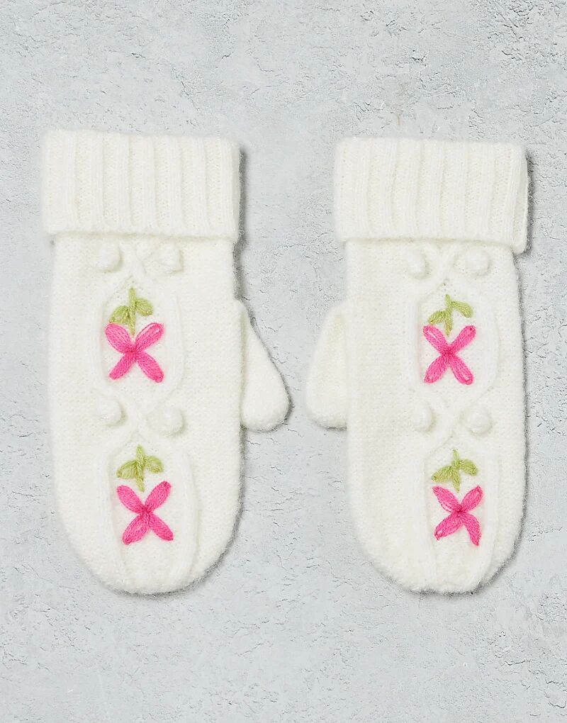 

Вязаные перчатки Miss Selfridge с вышивкой в ​​виде кос кремового цвета