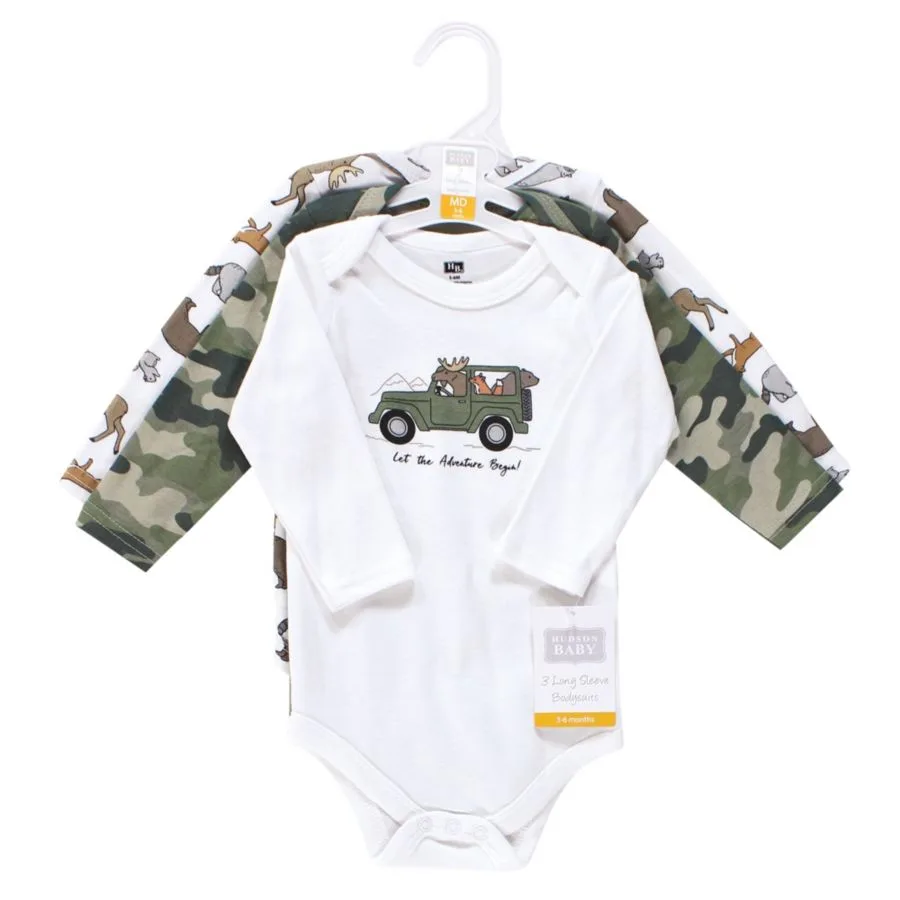 Хлопковые боди с длинными рукавами, комплект из 3 штук Hudson Baby, Animal Adventure 3-Pack — фото 2