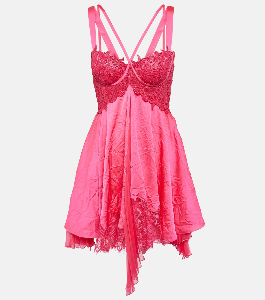 

Атласное мини-платье с кружевной отделкой Versace, Tropical Pink