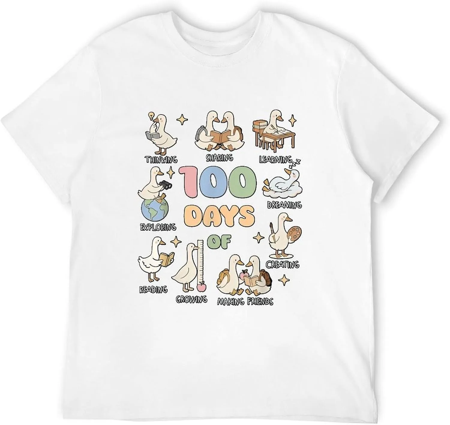 Мужская футболка Silly Goose Happy 100 Days of School с принтом учителя и книжника, винтажная, мягкая, повседневная, классическая новинка Generic, белый — фото 4