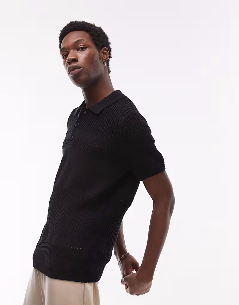 

Вязаное крючком поло Topman в черном цвете