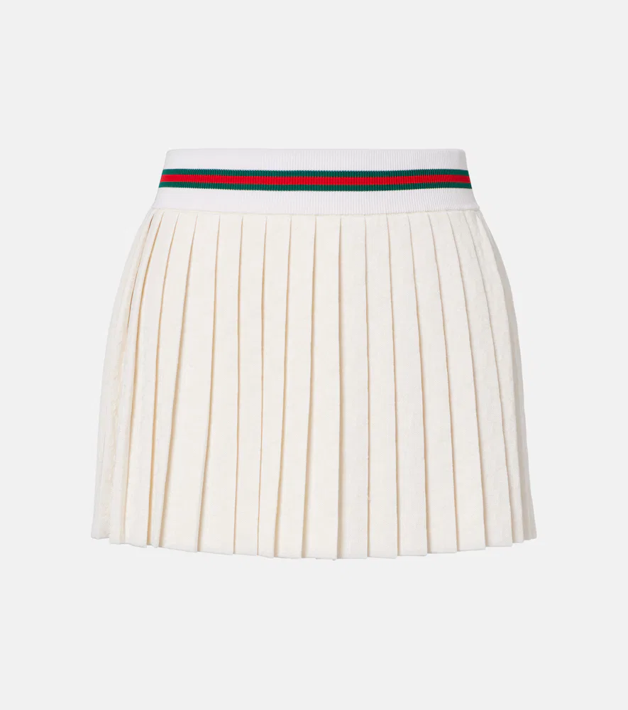 Мини-юбка Gucci из жаккарда GG с плиссировкой, эластичный пояс, белый
