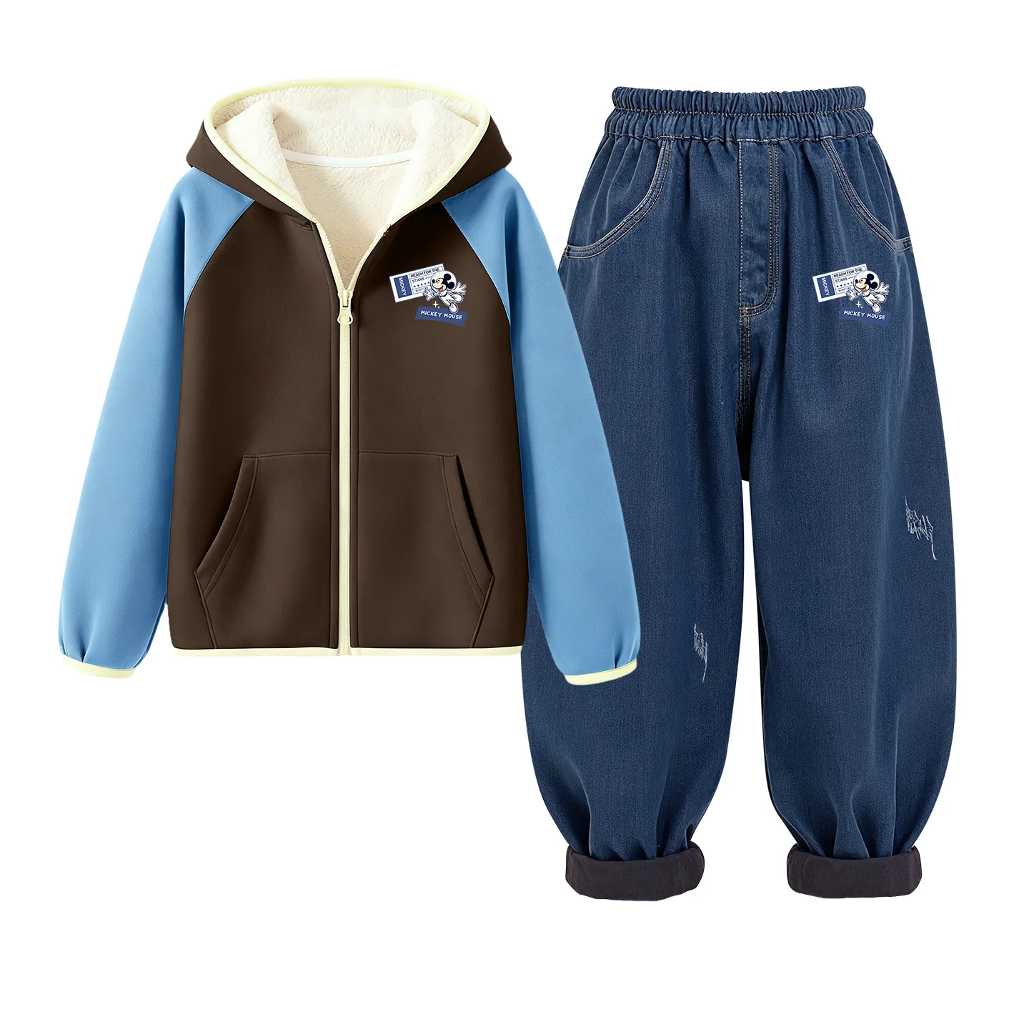 Детская повседневная худи на флисе Disney, [Thickened and Fleece-Lined]Di Route K Blue Coffee+Di Route K Denim Blue