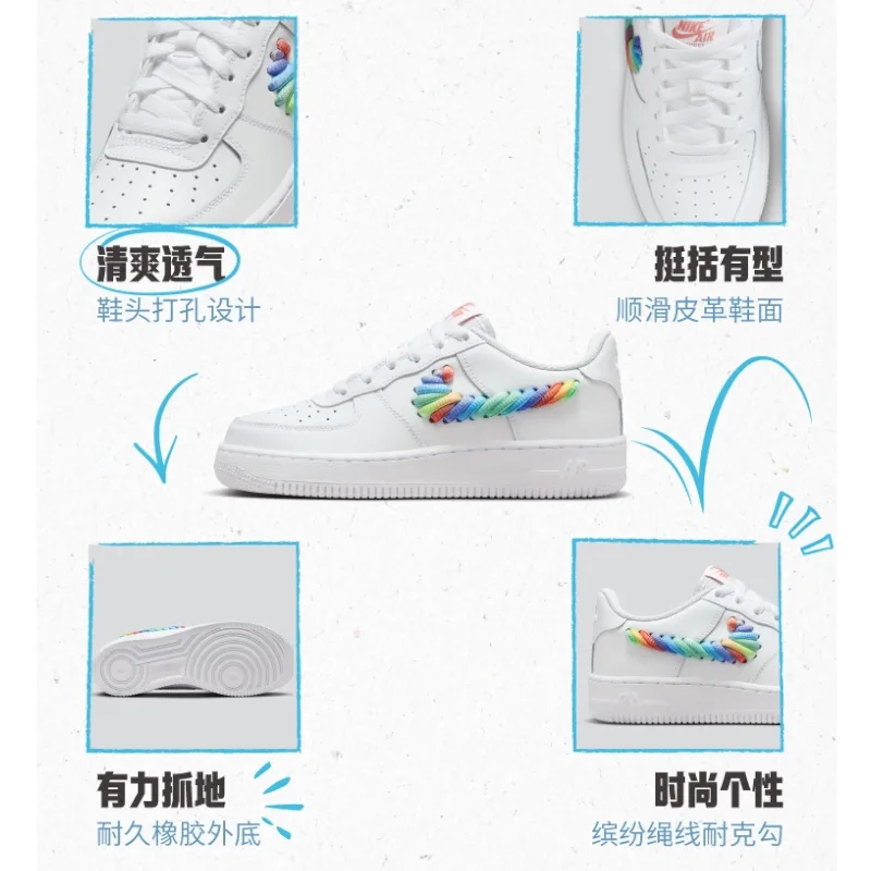 Nike Кроссовки Air Force 1 Low White Rainbow Lace Swoosh GS — фото 4