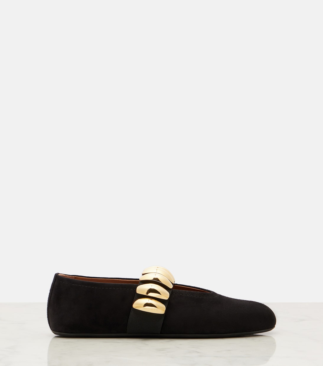 Балетки из замши с декором Alaïa, Noir (With Gold Metal) — фото 4