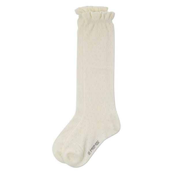 Детские ажурные носки до колена из мягкого хлопка с эластаном Memoi, Winter White — фото 3