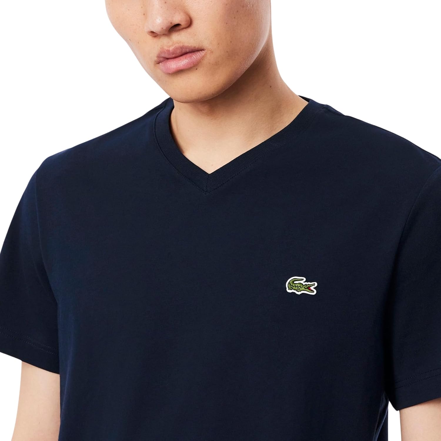 Мужская хлопковая футболка Lacoste с V-образным вырезом, Navy Blue — фото 2