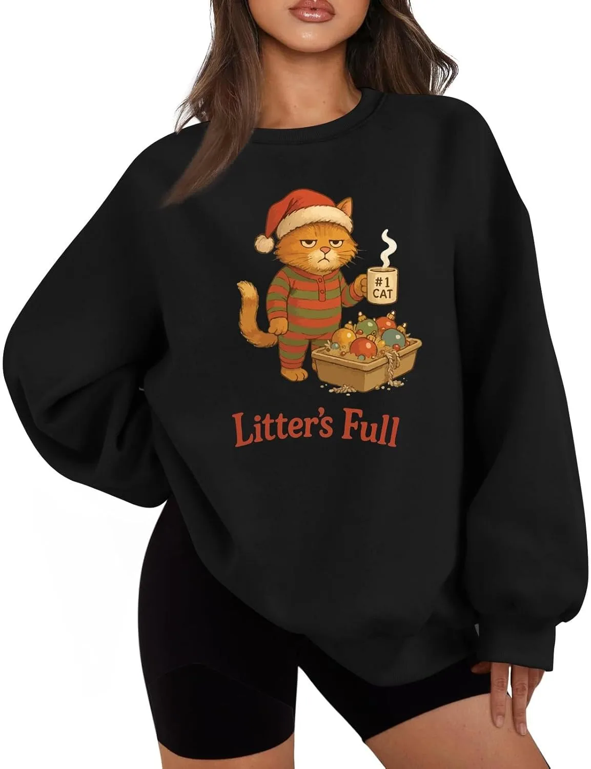 

FQZWONG Винтажный свитшот для женщин с принтом котенка, оверсайз худи