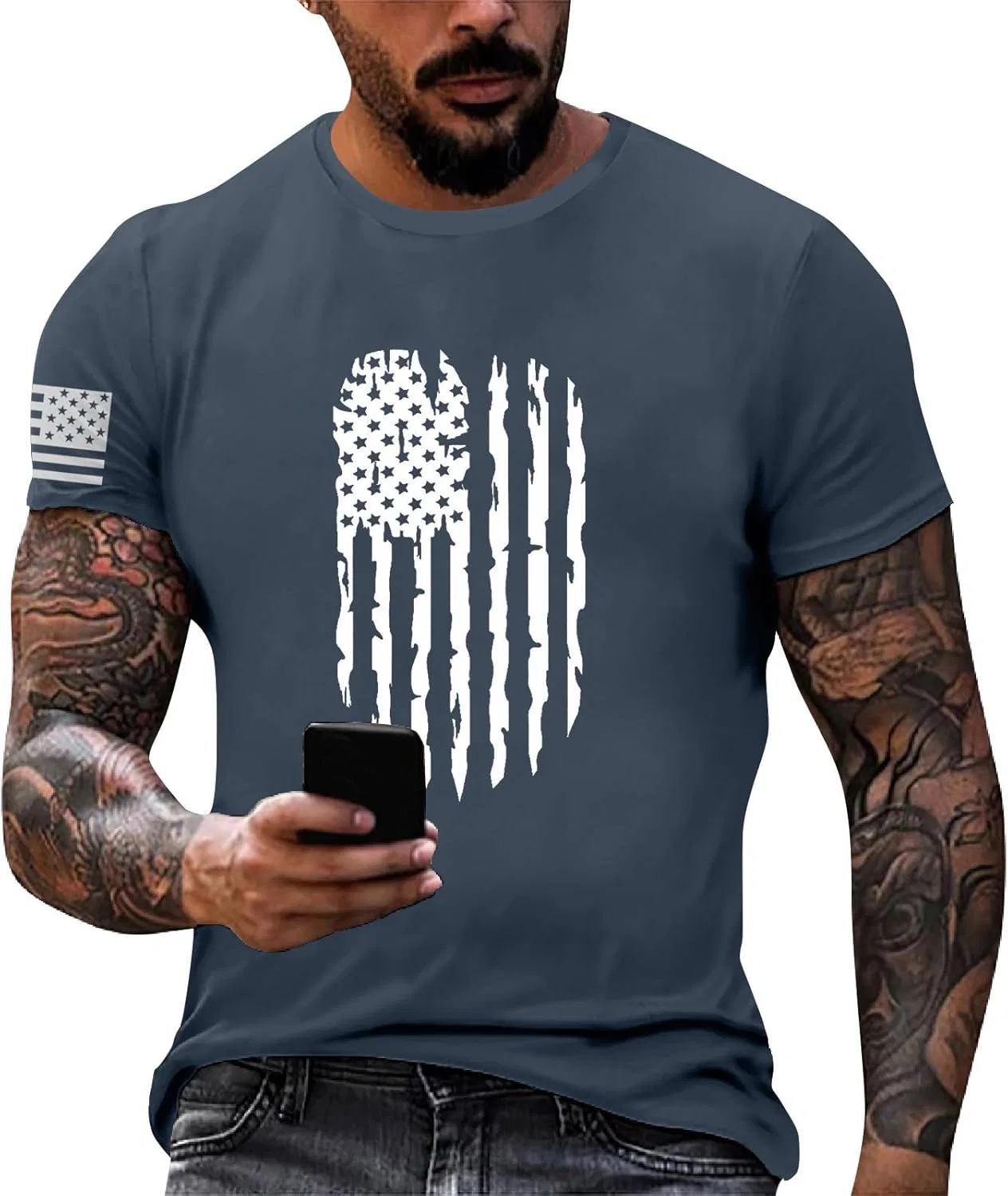 Футболка с флагом США, короткий рукав, 3-navy