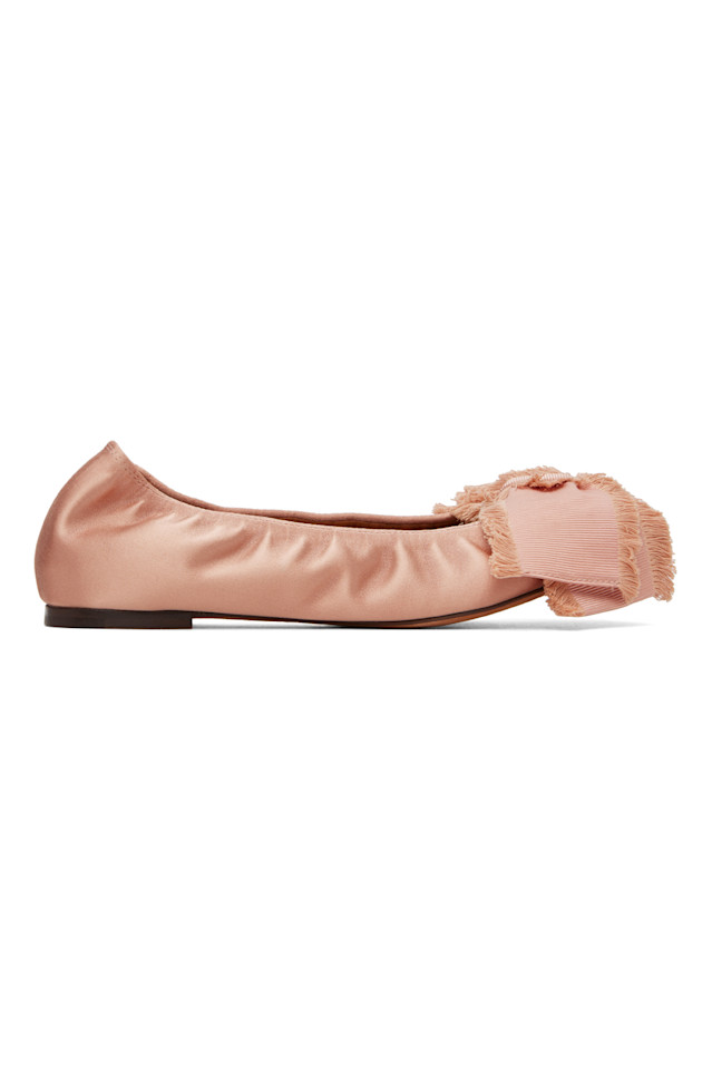 Балетки с атласным бантом Lanvin, цвет blush