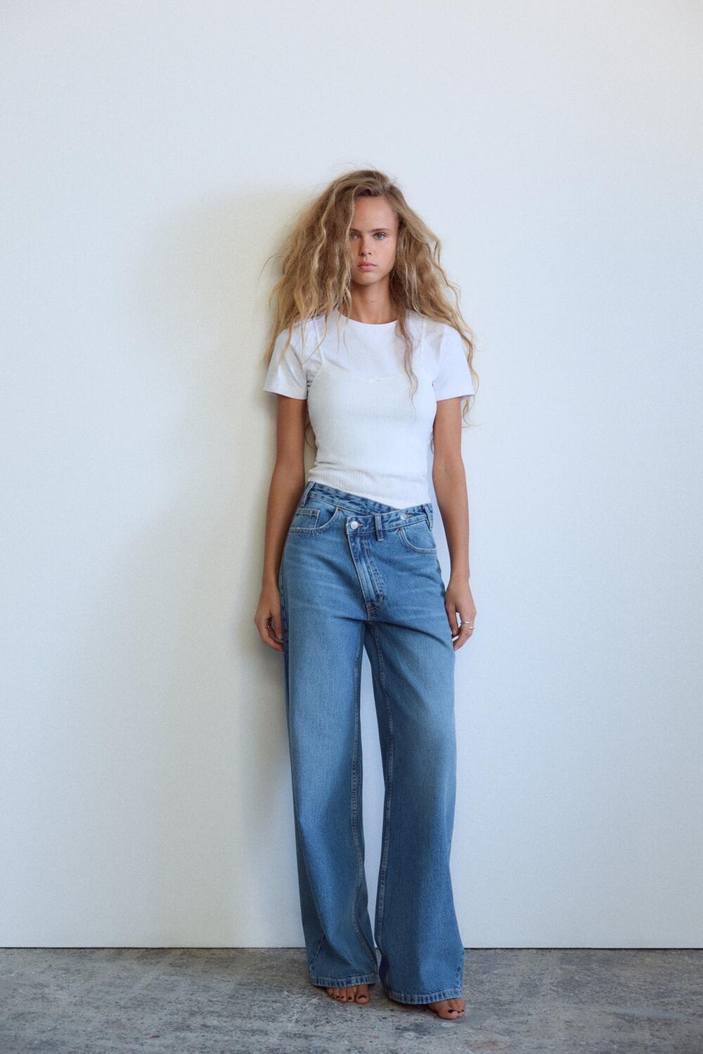 

Широкие джинсы trf с высокой талией ZARA, синий