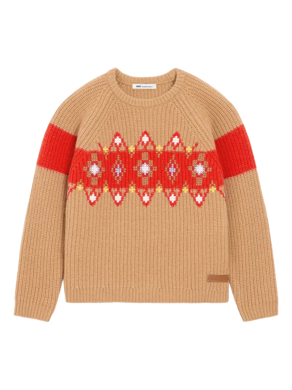 

Шерстяной свитер с вышивкой Ami Paris, бежевый