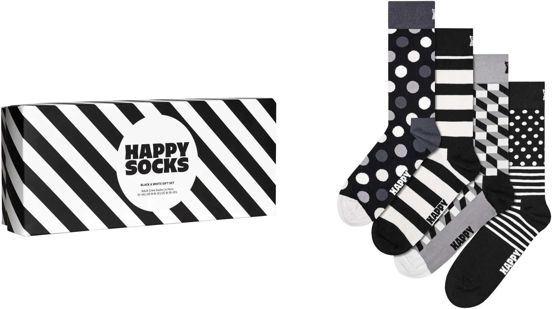 

Носки Happy Socks (4 пары в упаковке), подарочный набор классических черно-белых носков, серый