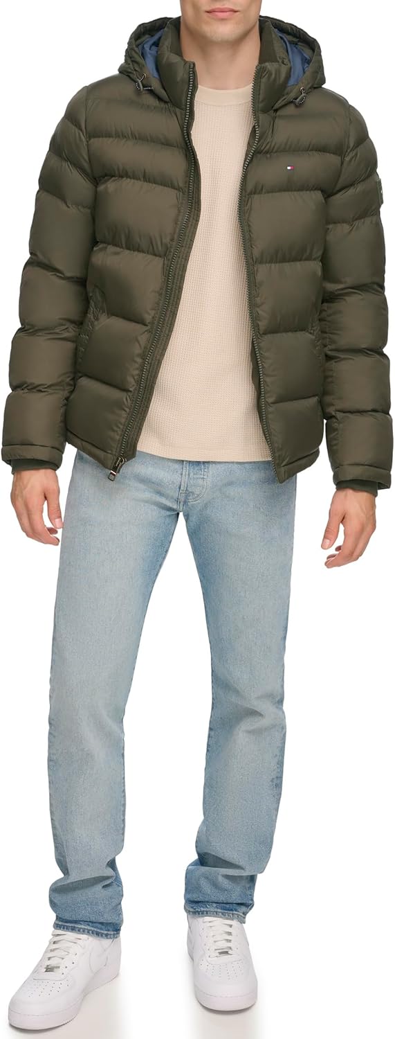 Мужская куртка-пуховик Tommy Hilfiger с капюшоном (стандартная и для больших и высоких), Olive — фото 2