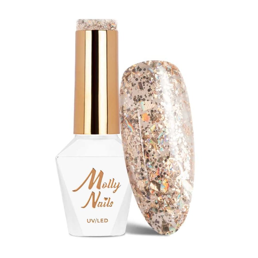 

Molly Nails Crushed Diamonds Lady in Gold HEMA/Di-HEMA Free 8 г гибридного лака для ногтей № 535