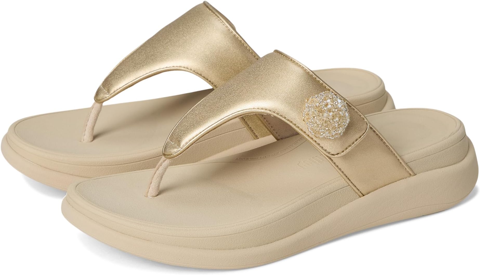 Сандалии FitFlop F-Mode Go Beadie-Button Adj. Flatform Toe/Post Sandals, цвет Platino