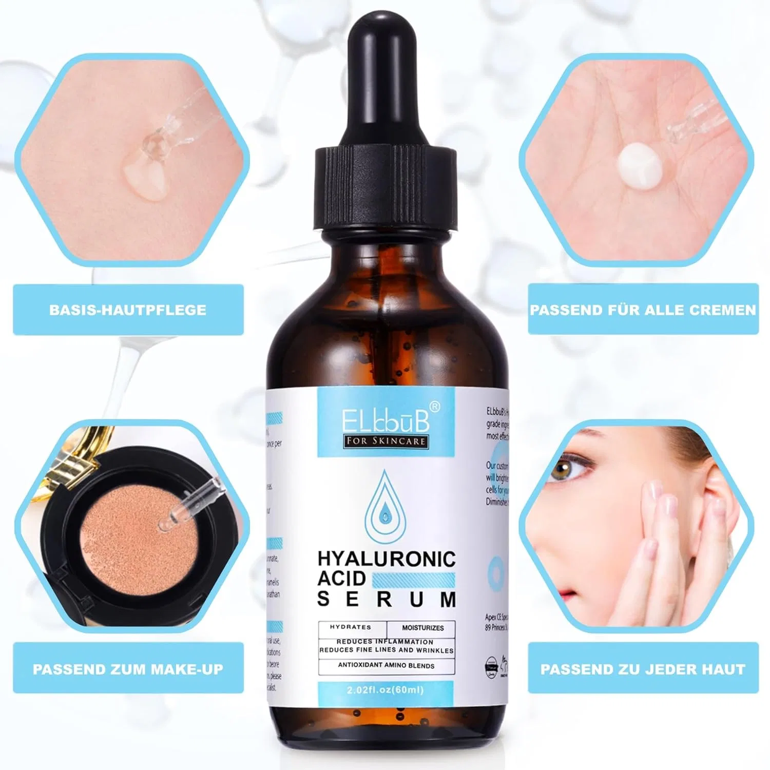 Сыворотка P-Beauty Cosmetic Accessories — Веганская увлажняющая для лица с гиалуроновой кислотой «Hyaluronic Serum Face» от P, 60 мл — фото 4