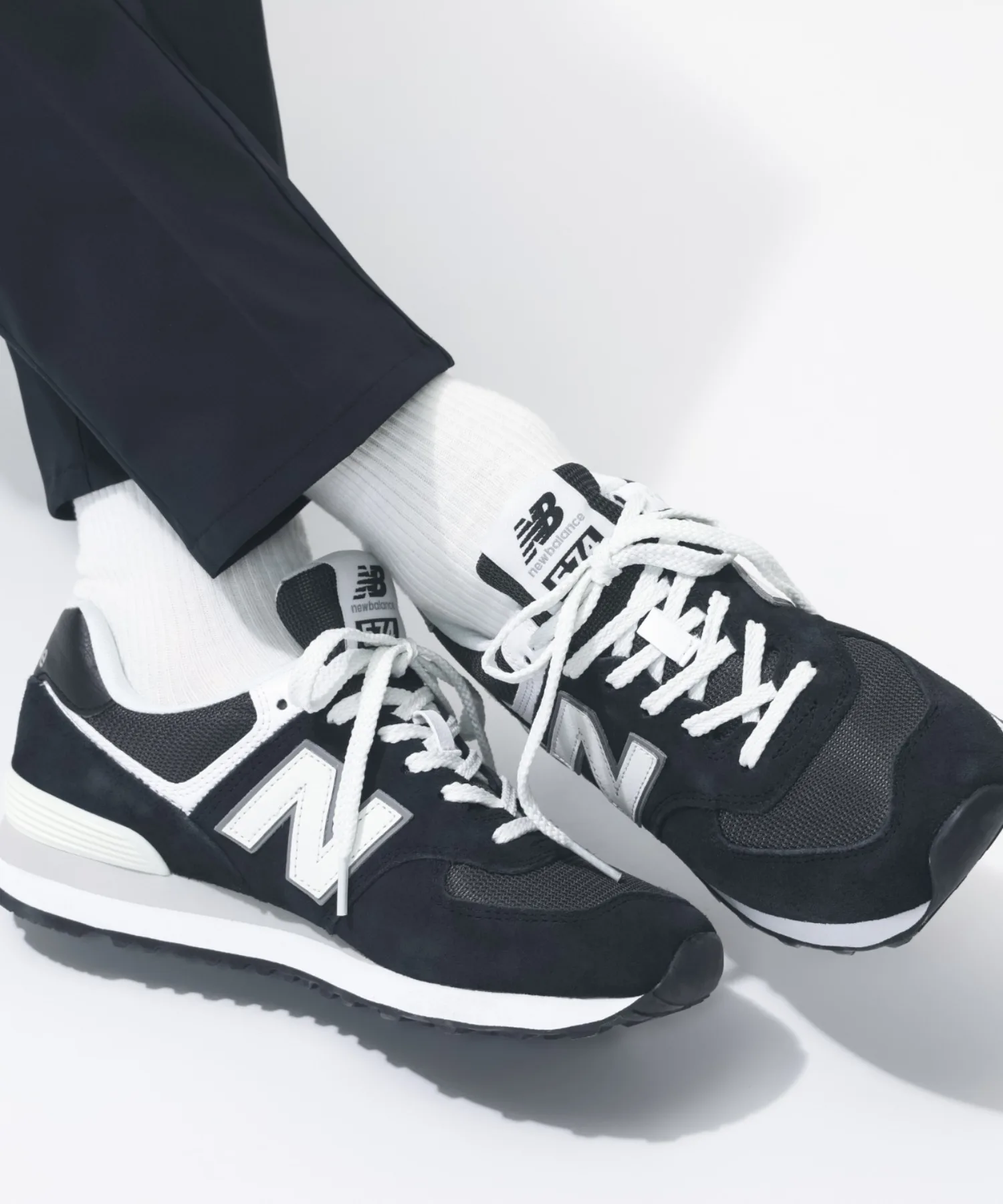 Унисекс кроссовки из замши и сетки New Balance 574 чёрные