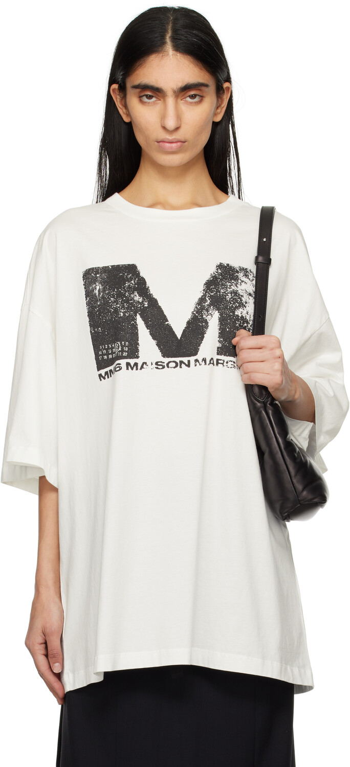 

6 aison argiela Белая футболка с логотипом Sunbleached MM6 Maison Margiela