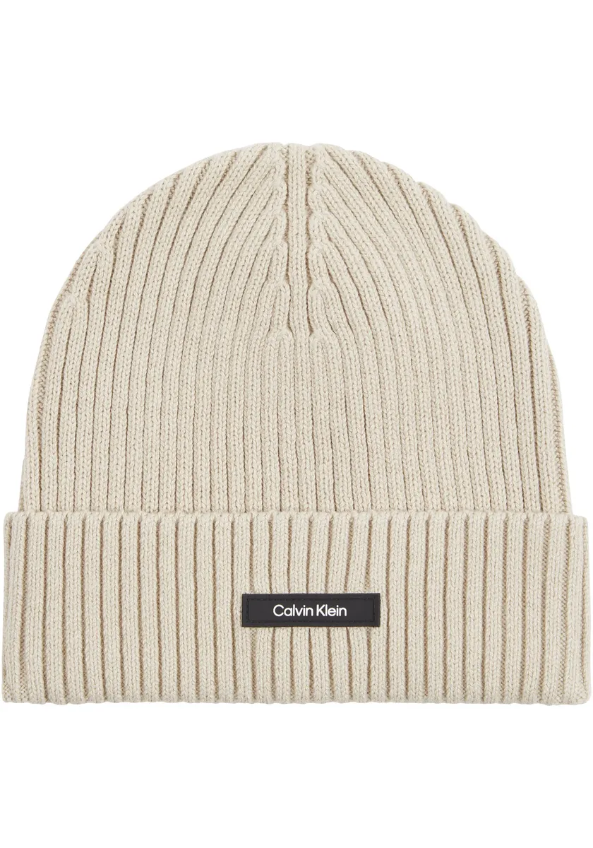 

Шапка Calvin Klein "CLASSIC COTTON RIB BEANIE", с кожаной фирменной этикеткой, бежевый