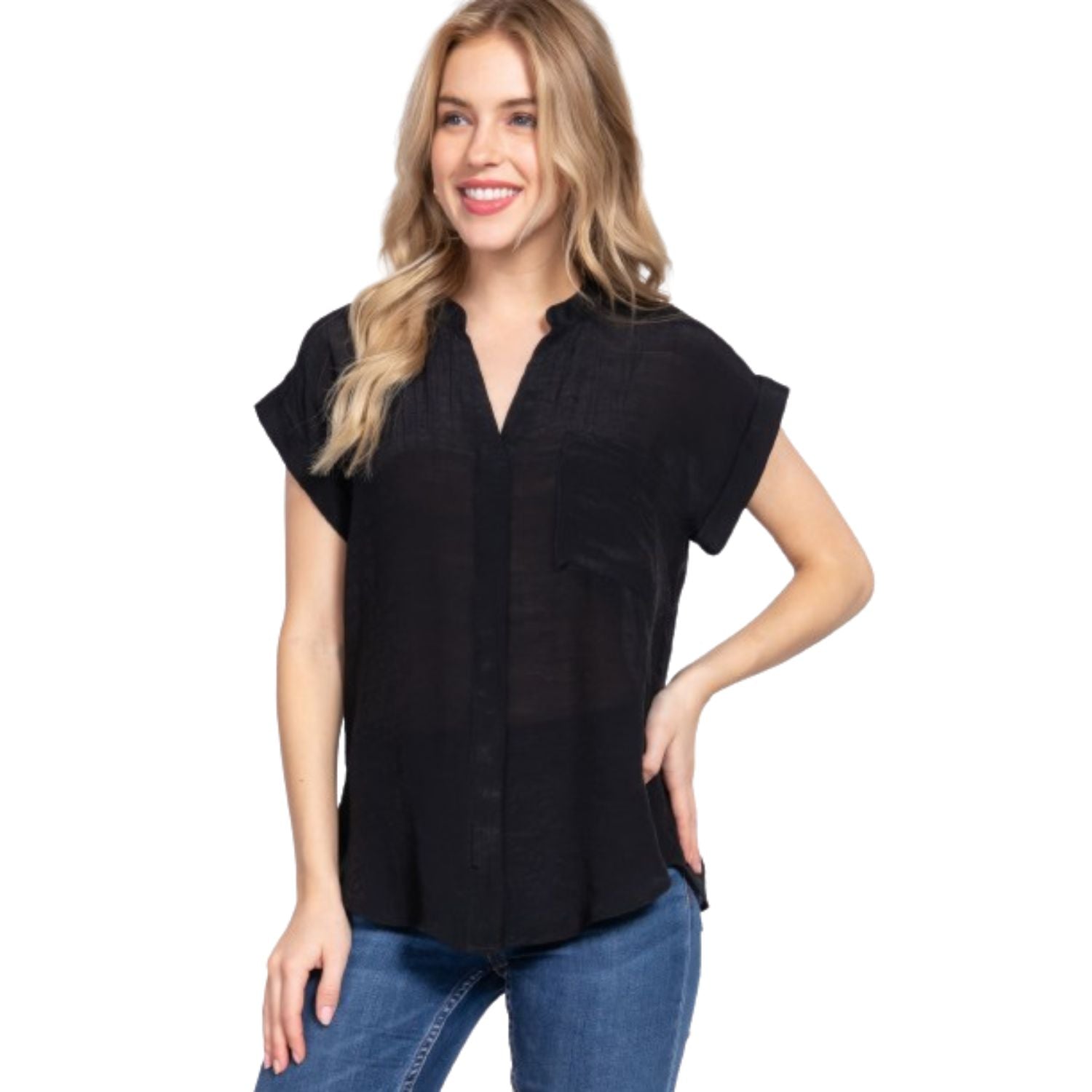 

Тканый топ Dolman Slv на пуговицах FASHNZFAB, черный
