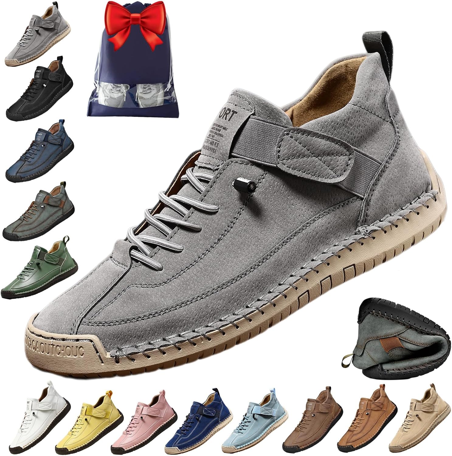 

Удобные ортопедические кроссовки, унисекс, ручная работа, кожаные удобные туфли, ботинки с мягкой ортопедической поддержкой Noclerv, серый