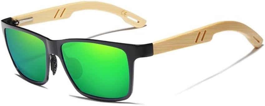 

Поляризованные алюминиевые солнцезащитные очки для мужчин, бамбуковые, деревянные, ручной работы, модные, с защитой от УФ-излучения UV400, женские очки UJNHGQ, Mirror Green Bamboo