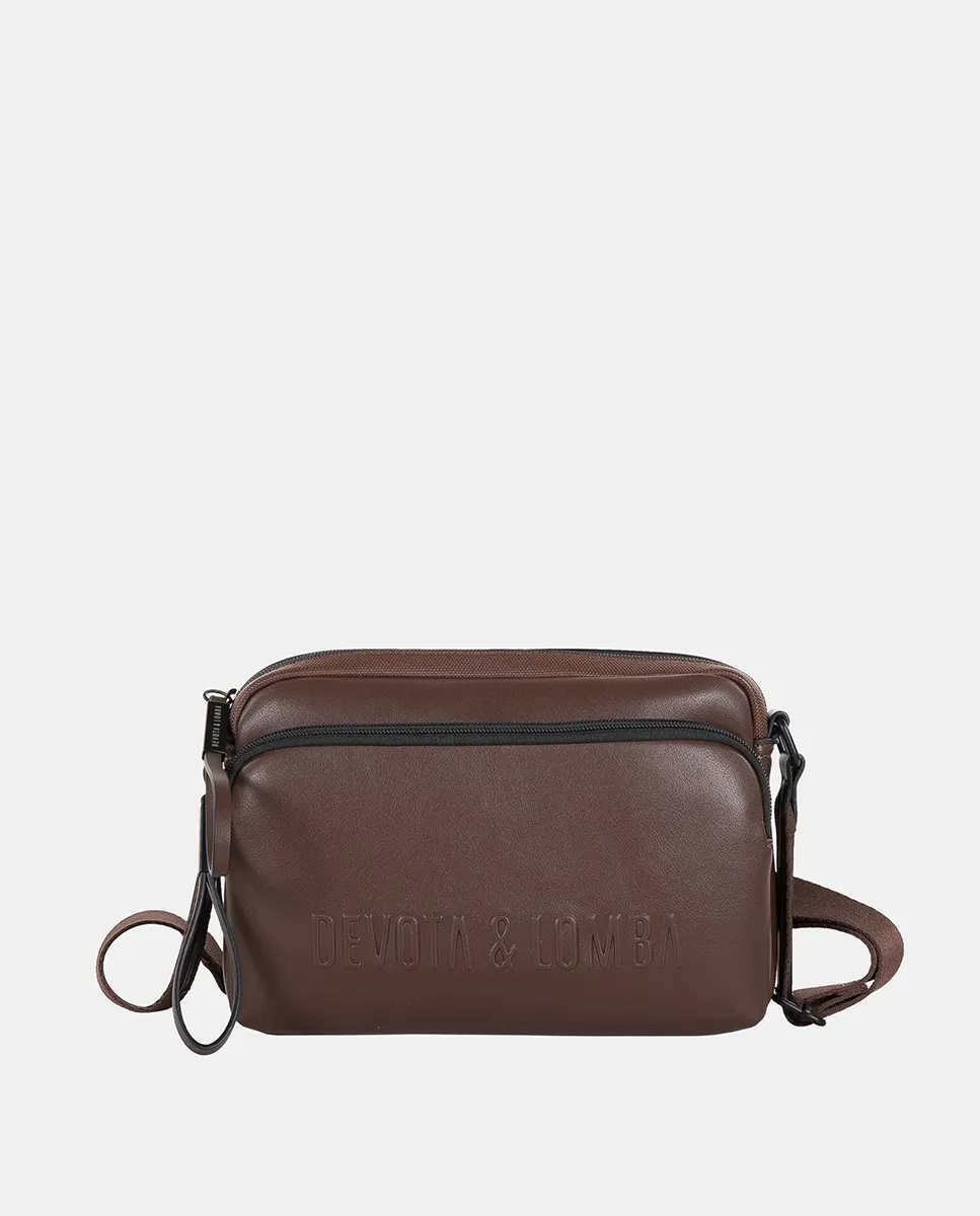 

Малая сумка через плечо с тисненым логотипом Devota & Lomba, темно-коричневый