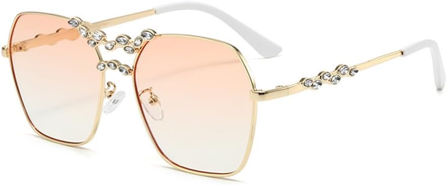 

Солнцезащитные очки для женщин 2027 года в металлической оправе с защитой от УФ-излучения, бриллиантовой инкрустацией и двойным лучом для уличной фотосъемки MTZJH, Gradual Pink Orange