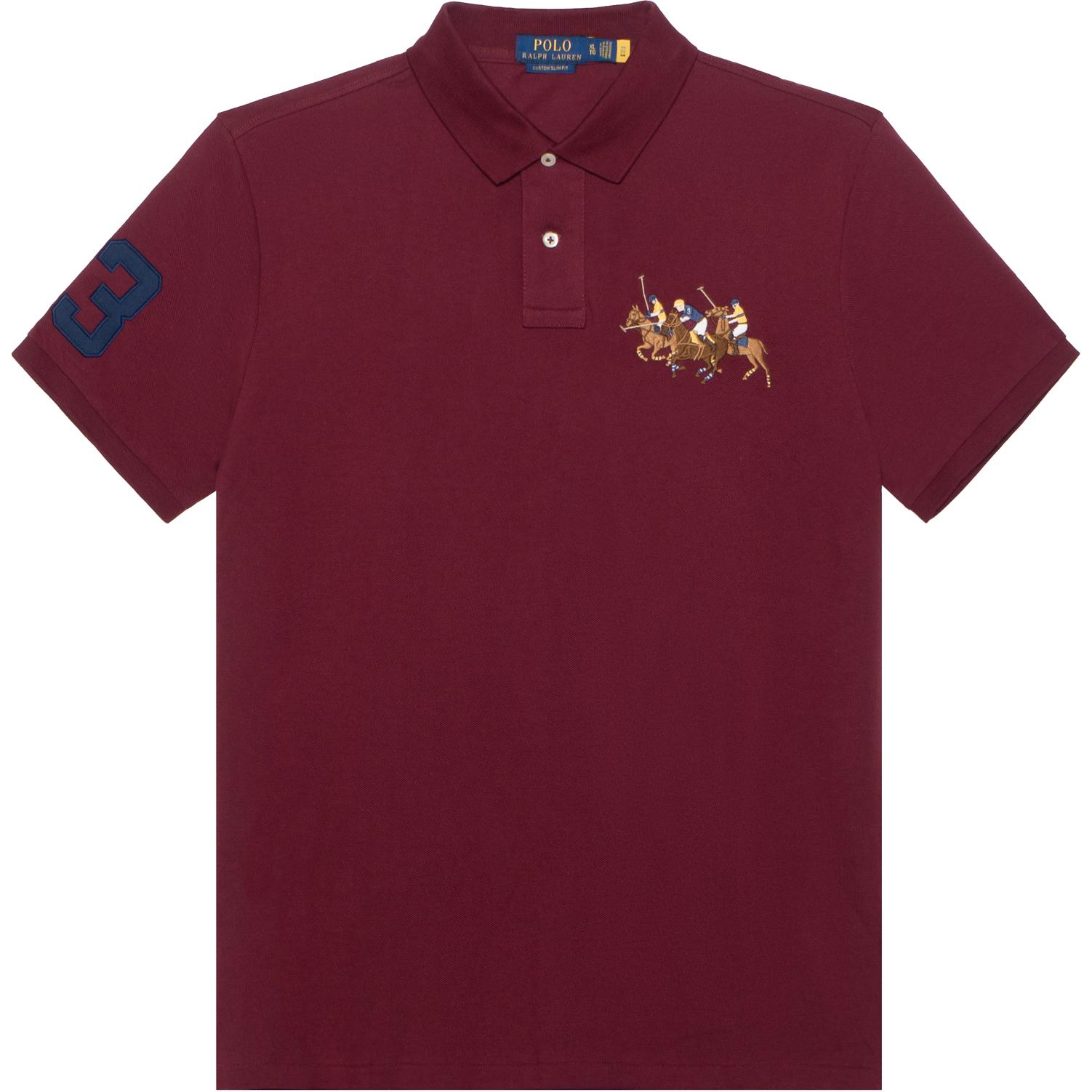 

Polo Ralph Lauren Мужская облегающая однотонная кофта с короткими рукавами и принтом «три лошади» красного цвета FW22 Custom