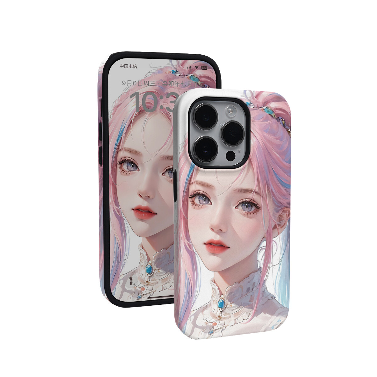 

Чехол для телефона Keshami, Pink Hair Anime Girl 2-in-1 Anti-Falling Shell