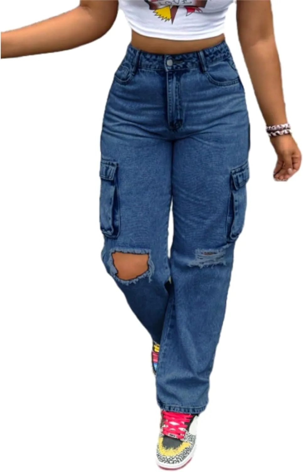 

Багги джинсы для женщин, Wide Leg y2k с потертостями WGXWGX