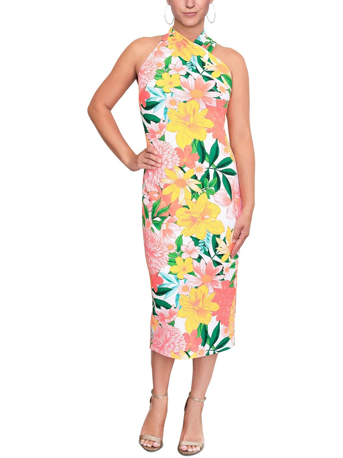 

Женское приталенное платье миди с высоким воротником Rachel Rachel Roy, цвет Tropical Multi Floral
