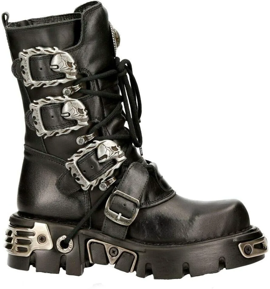 

Мужские кожаные ботинки New Rock Metallic 391 Black Reactor с черепом, стиль готик-панк, серебряный
