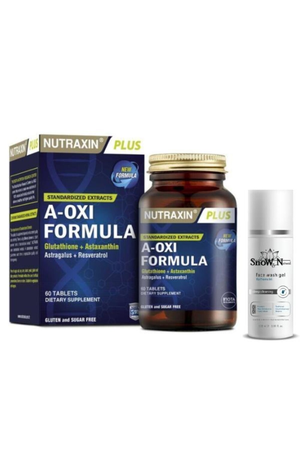 

Nutraxin A Oxi Formula 60 капсула, Добавка + очищающий гель для лица, 100 мл, подарок