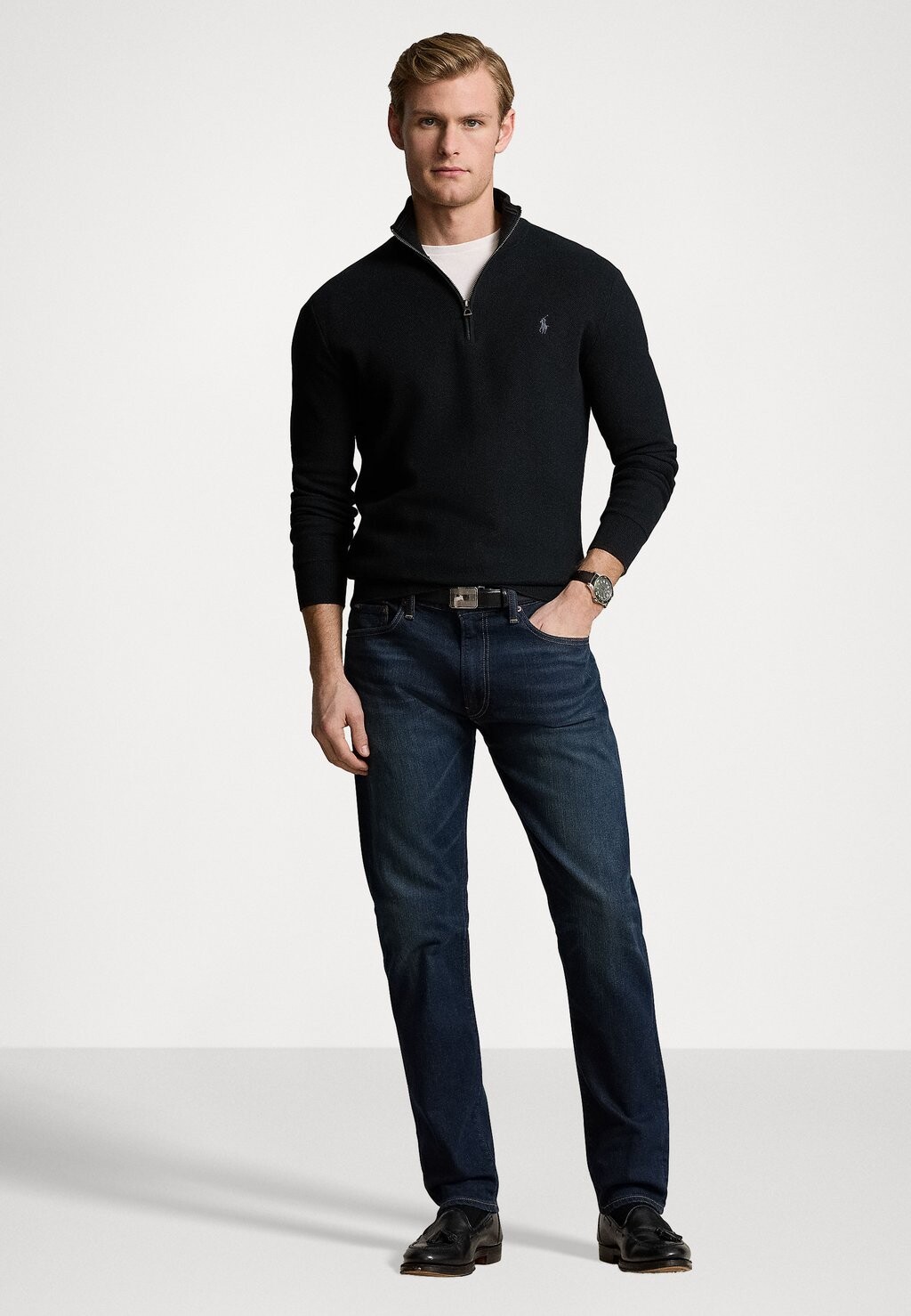 Вязаный свитер MESH-KNIT COTTON QUARTER-ZIP JUMPER Ralph Lauren, черный — фото 2