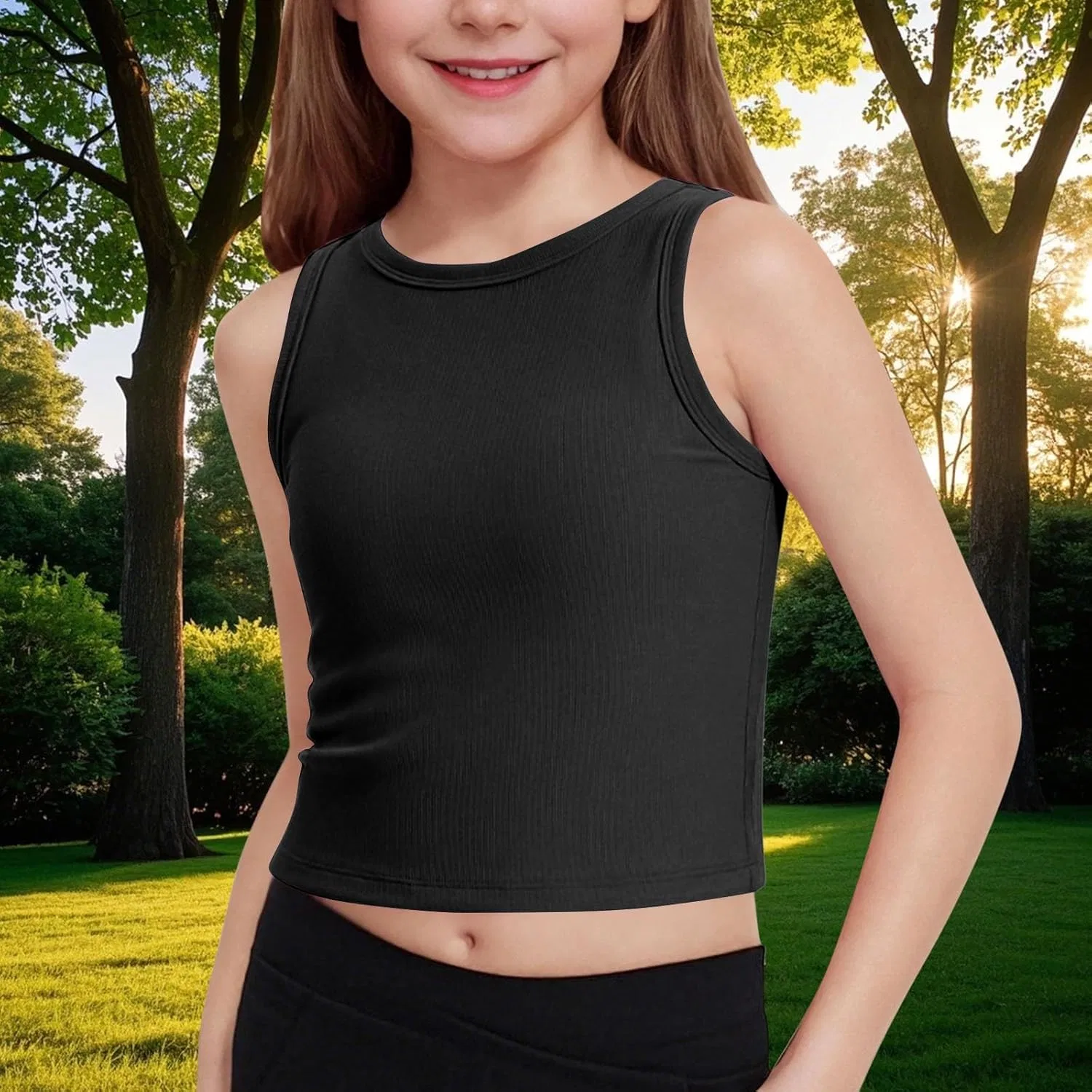 Детский топ на бретелях, ribbed knit, Zzalalana, Black — фото 3