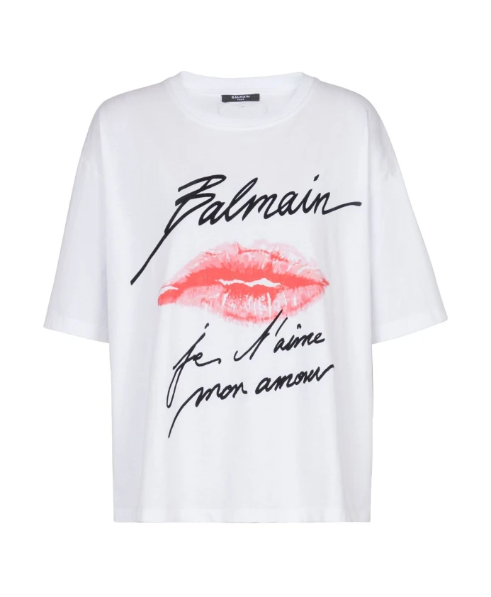 

Футболка с логотипом и принтом Kiss Balmain, белый
