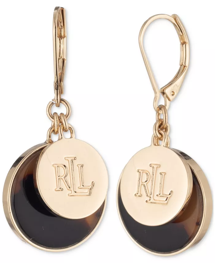 

Серьги-подвески с логотипом в виде черепахи золотистого оттенка Lauren Ralph Lauren, коричневый