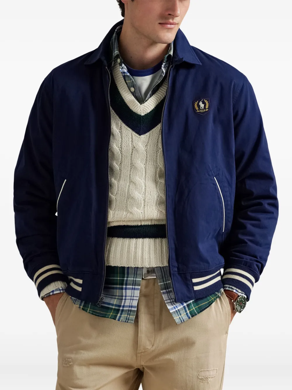 Бейсбольная куртка с вышитым логотипом POLO RALPH LAUREN, синий — фото 3